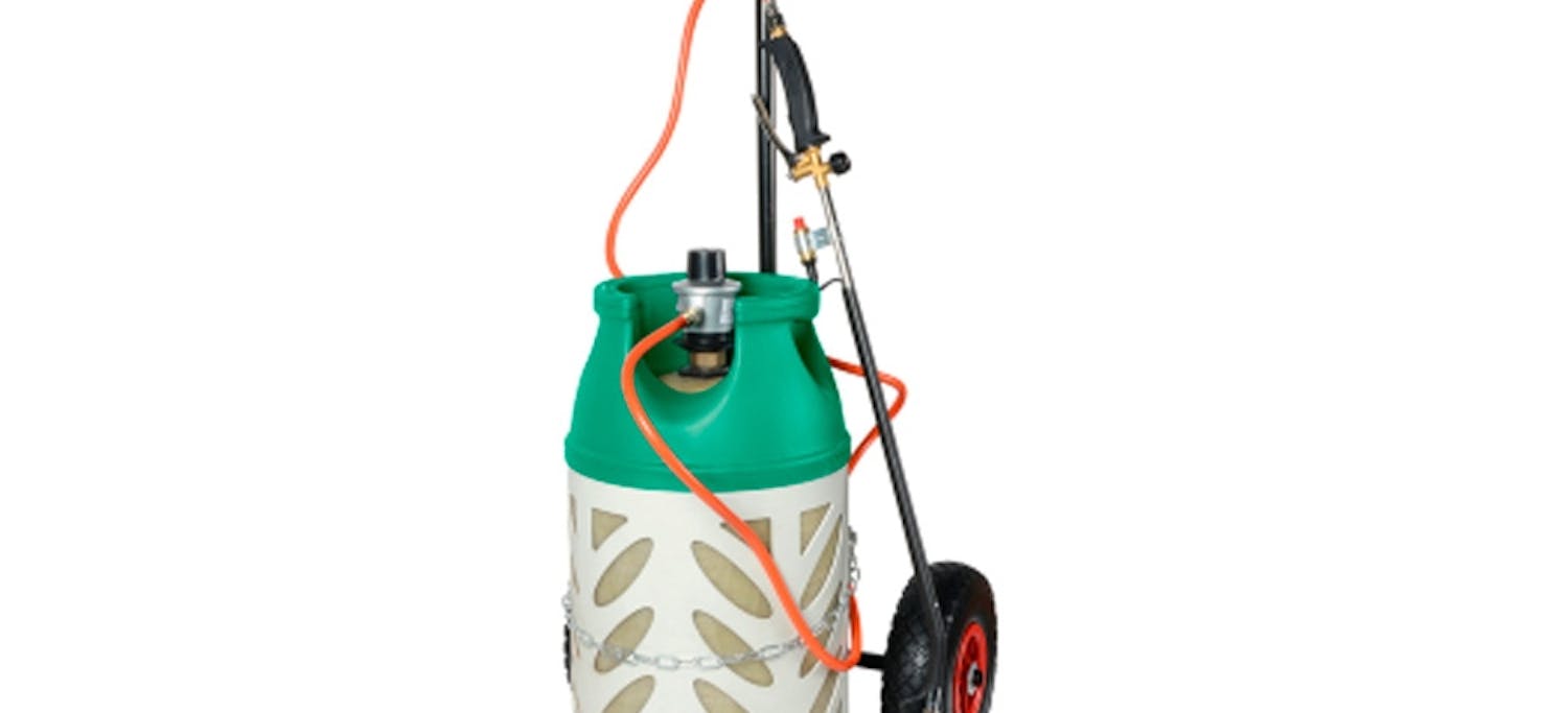 Ugressbrenner: Ugressbrenner med vogn Ugressbrenner: Ugressbrenner med vogn